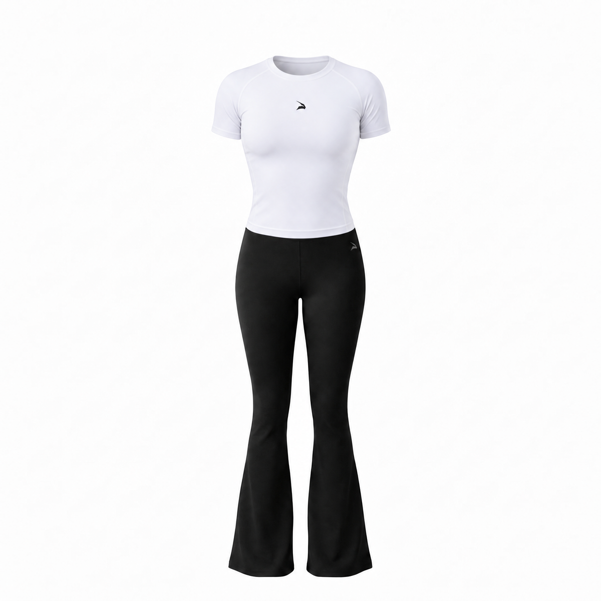 Set Femme GYMLYNX – Compression t shirt Blanc & Legging Sport Flare - Noir